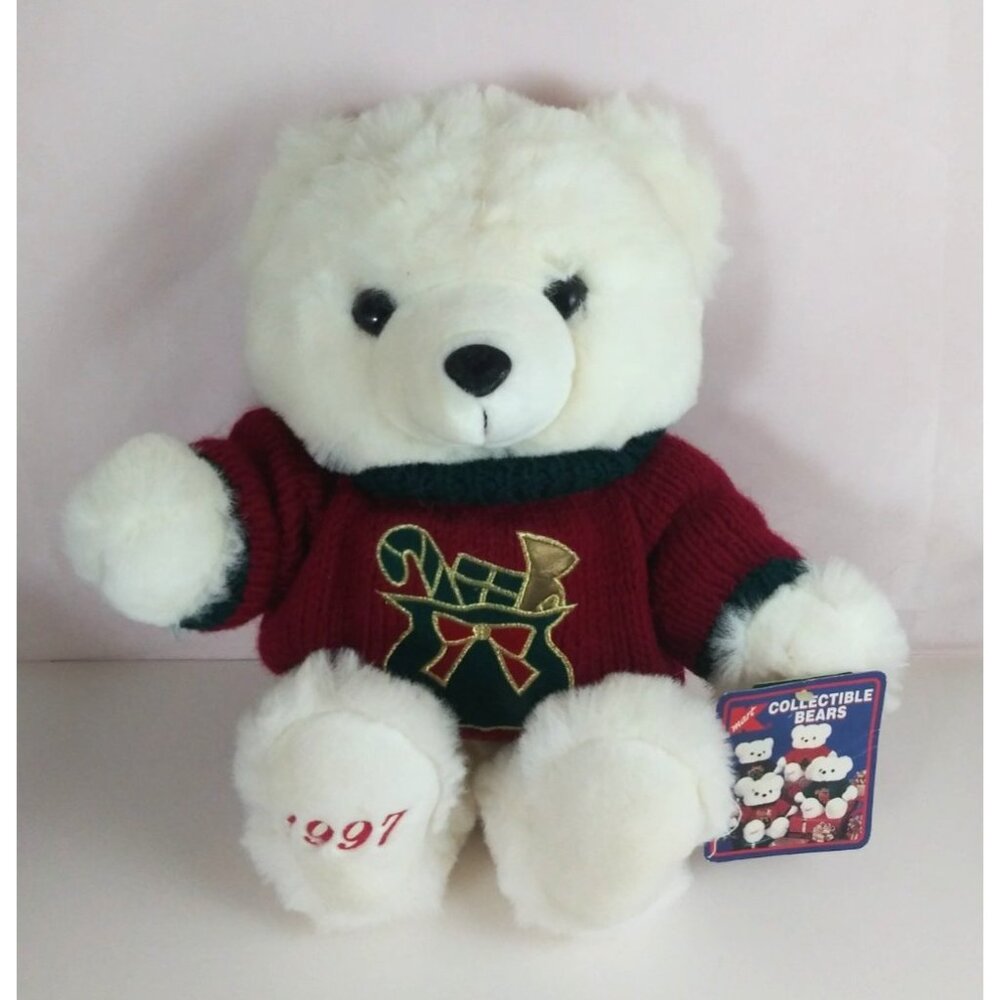 1997 K-Mart Collectible Bears Teddy Bear Sweater With Toy Sack 17" Plush W/ Tag